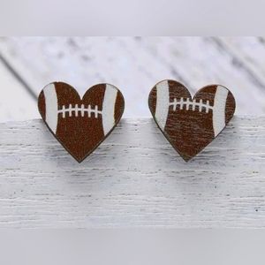 Wooden Football Heart Shapped Earrings